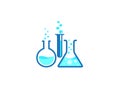 Flasks Lab Beakers with a chemical substance inside make Bubbles icon research vector logo design a symbol illustration on a white Royalty Free Stock Photo