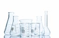 Flasks and measuring beaker for science experiment in laboratory isolated Royalty Free Stock Photo