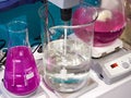 Flasks and mixer shakers in chemical laboratory Royalty Free Stock Photo