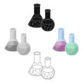 Flasks with reagents. Chemistry in school. Chemically, experiments.School And Education single icon in cartoon,black