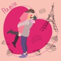 Vector illustration of a valentine loving couple in paris