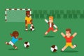 Flat active entertainment for kids outside, vector illustration. Boys character in sportswear running on field, playing.