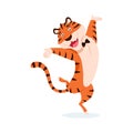 Flat adorable tiger isolated on white background. Royalty Free Stock Photo