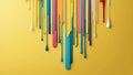 flat aesthetic linear dripping multicolor paint on yel ai generated Royalty Free Stock Photo
