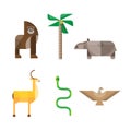 Flat African Animals and Plants. Geometric Style Royalty Free Stock Photo