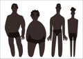 Flat African men in underwear portraits of different shapes and sizes vector illustration set. Tanned brown skin people