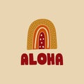 Flat Aloha Summer Lettering Art Print Vector Illustration in Modern Collage Artistic Trendy Style Royalty Free Stock Photo