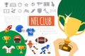 Flat American Football Elements Composition Royalty Free Stock Photo