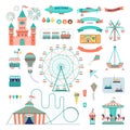 Flat amusement park set Royalty Free Stock Photo