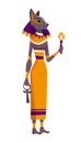 Flat ancient Egyptian goddess Bastet with head of cat