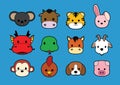 Flat Animal Faces Stroke Icon Cartoon (Chinese Zodiac)