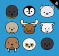 Flat Animal Faces Stroke Icon Cartoon Vector Set 4 (Arctic)