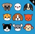 Flat Animal Faces Stroke Icon Cartoon Vector Set 8 (Pet)