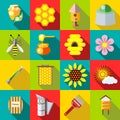 Apiary icons set, flat style