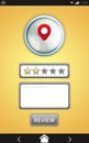 Flat app review screen is displaying map pin, star rating, comment, review button and status icons Royalty Free Stock Photo