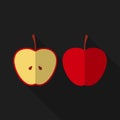 Flat apple with long shadow. Vector icon