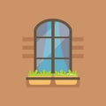 Flat arched window and potted flowers