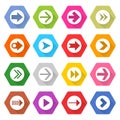 Flat arrow icon set hexagon web button