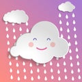 Flat art design graphic image of happy cloud with rain drops baby shower concept