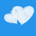 Flat Art illustration abstract background. Stacked two full Cloud Love Heart on blue sky background. Copy space. Royalty Free Stock Photo