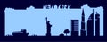 Flat artistic vector design of New York city buildings, skyscrapers, Statue of Liberty shape silhouettes drawn in minimalism slyle