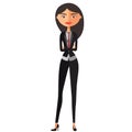 Flat asian business woman. Calm young girl standing. Serious cute business girl. Vector.