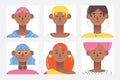 Flat avatars collection with lovely young characters with various hairstyle and clothes. Indian youth people smiling