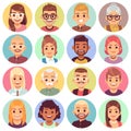 Flat avatars. Different portraits of men and women diverse ages. Professional team faces. Office workers cartoon vector Royalty Free Stock Photo