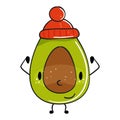 Cute cartoon avocado isolated on white background. Vector illustration. Royalty Free Stock Photo