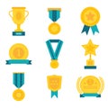 Flat awards medal trophy champion cup badge winner success icon collections vector illustration