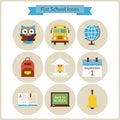 Flat Back to School and Science Icons Set
