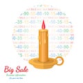 Flat background with candle flashed discount