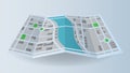 flat background route navigation location city map fold page printing