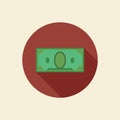 Flat banknote icon longshadow isolated. Vector illustration.