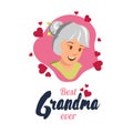 Flat Banner Best Grandma Ever Happy Elderly Woman. Royalty Free Stock Photo