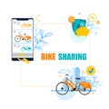 Flat Banner Bike Sharing System White Background.