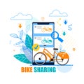 Flat Banner Bike Sharing on White Background.