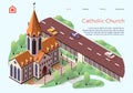 Flat Banner Catholic Church Lettering Cartoon.