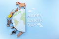 Flat banner with green earth day. Green ecology concept. Save earth planet world concept.