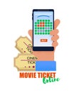 Flat Banner Movie Ticket Online White Background.