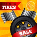 Flat Banner Vector Get New Tires Sale Low Price. Royalty Free Stock Photo