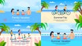 Flat Banners Set Advertises Family Summer Vacation