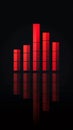 Flat design simple bar chart with dramatically decreasing red bars on black background, emphasizing fall Royalty Free Stock Photo