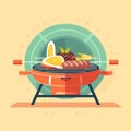 flat barbecue illustration. round shape.