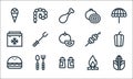 flat barbecue line icons. linear set. quality vector line set such as corn, condiment, burger, bonfire, cutlery, portable fridge,