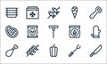 Flat barbecue line icons. linear set. quality vector line set such as knife, bell pepper, chicken leg, barbecue, shrimps, steak,