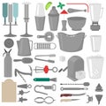 Flat Barman Mixing, Opening and Garnishing Tools. Bartender equipment. Isolated instrument icon