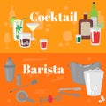 Flat Barman Tools. Bartender equipment. instrument icon. Flat classic alcohol cocktails