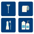 Flat Bathroom icons set on blue background. Vector illustration. Royalty Free Stock Photo