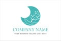 Beautiful Crescent Moon Wind Tree Logo Design